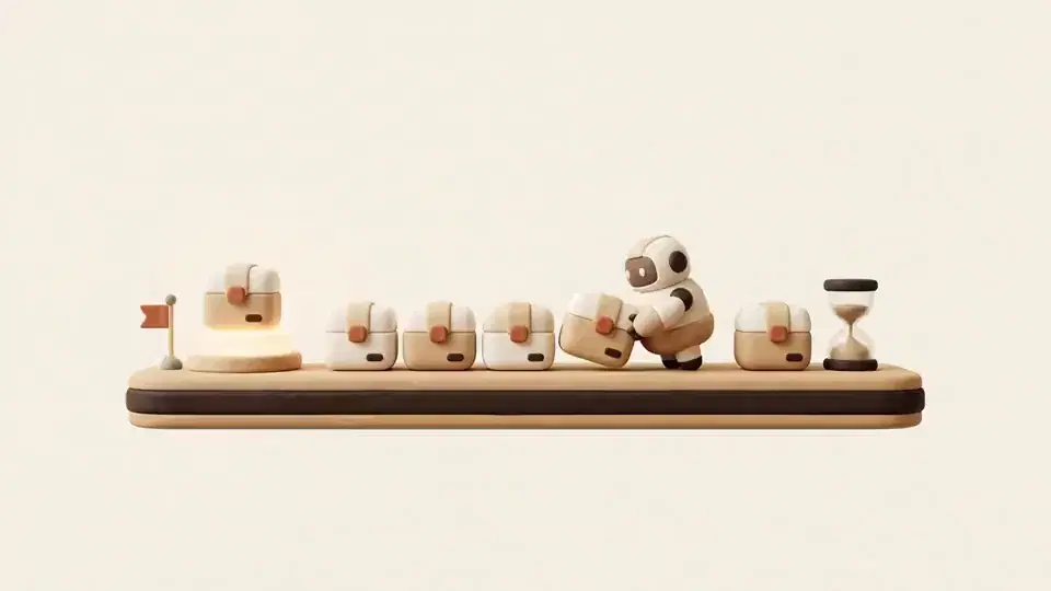A shelf of identical boxes where the first box glows and the glow runs along the row
