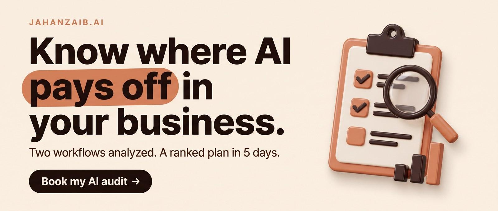 Know where AI pays off in your business. Two workflows analyzed and a ranked plan in 5 days. Book my AI audit.