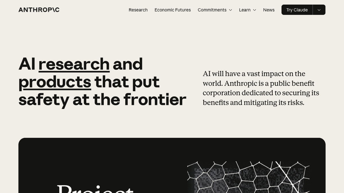 Anthropic homepage on the day the Pentagon classified-network AI list dropped
