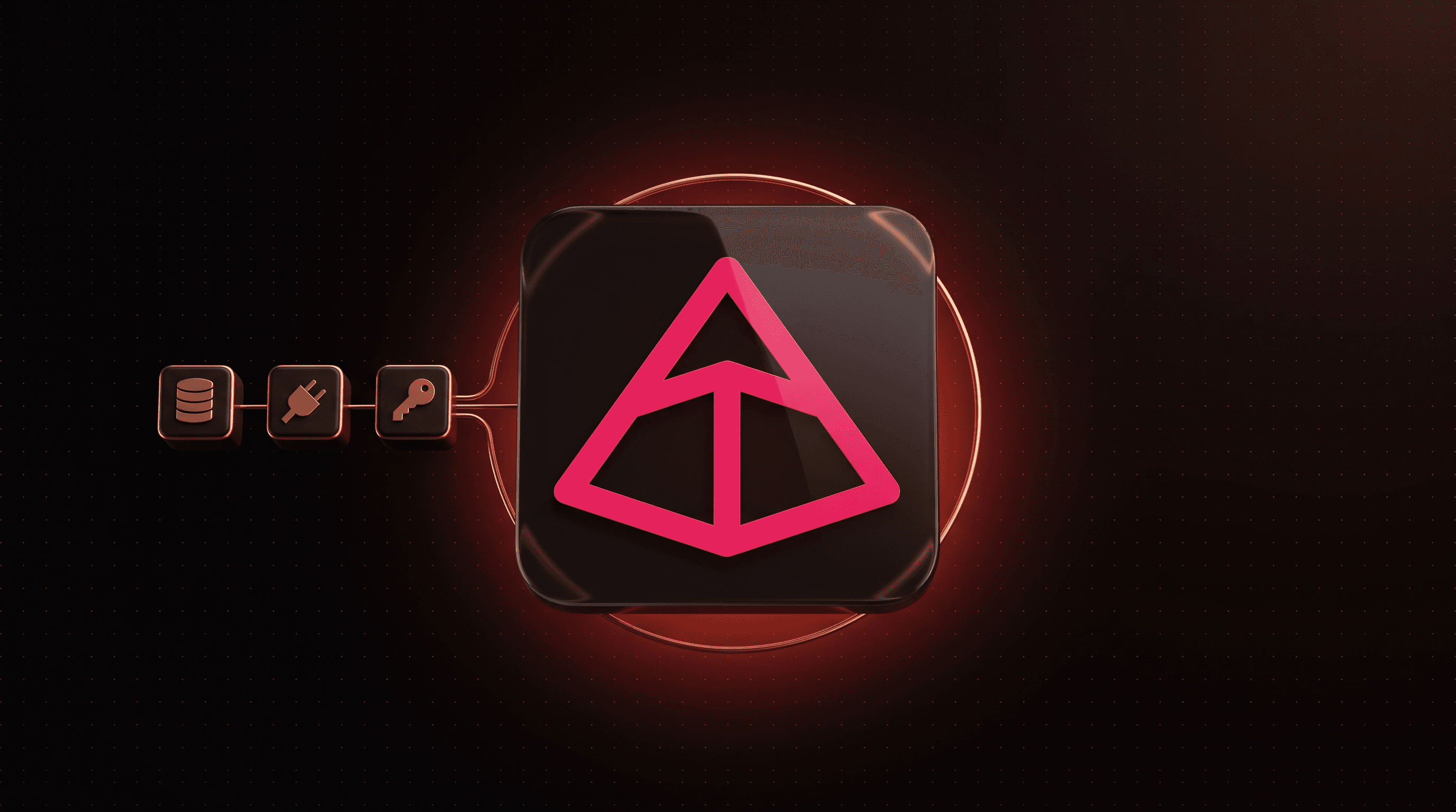 Pydantic logo on a glass tile with a database, a connector and a key flowing into it, illustrating Pydantic AI dependency injection