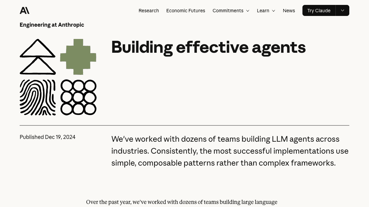 Anthropic Building Effective Agents engineering article on a laptop screen