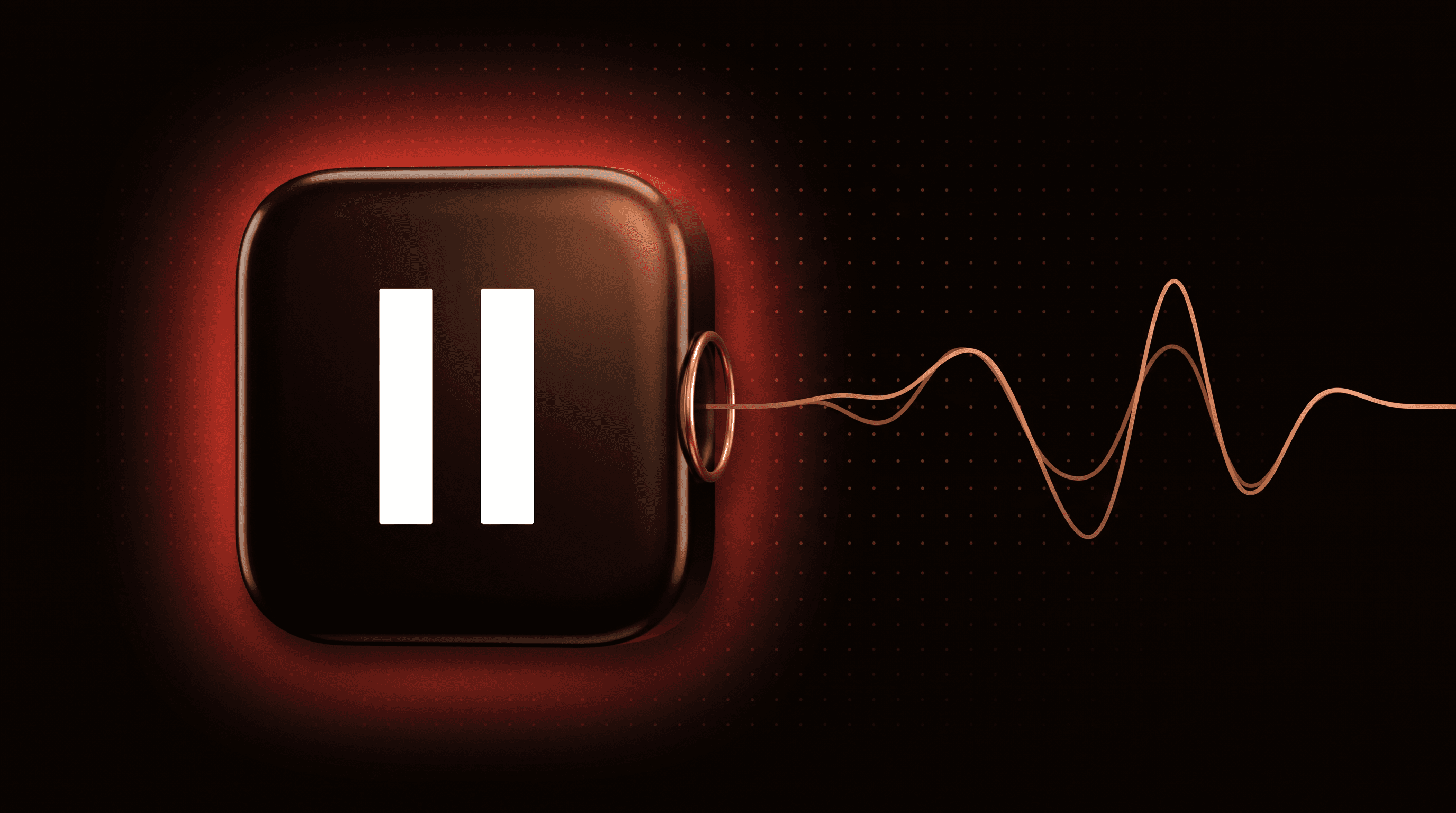 ElevenLabs logo on a dark tile sending a copper waveform, for Eleven v4 Turbo voice agents
