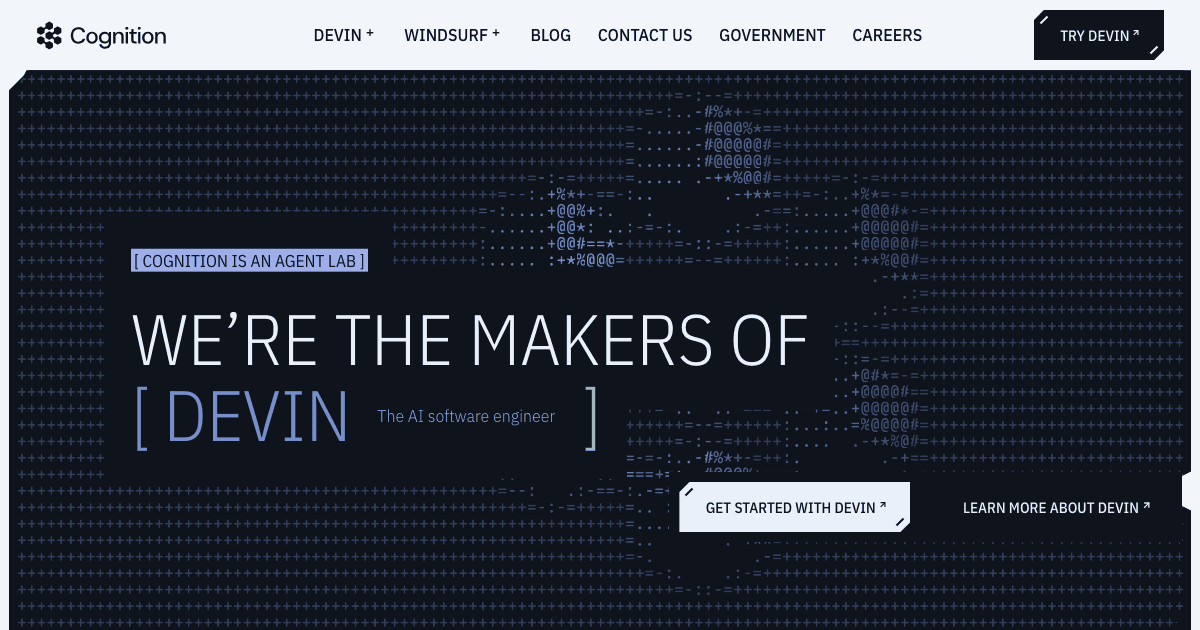 Cognition AI homepage showing Devin, the autonomous AI software engineer agent