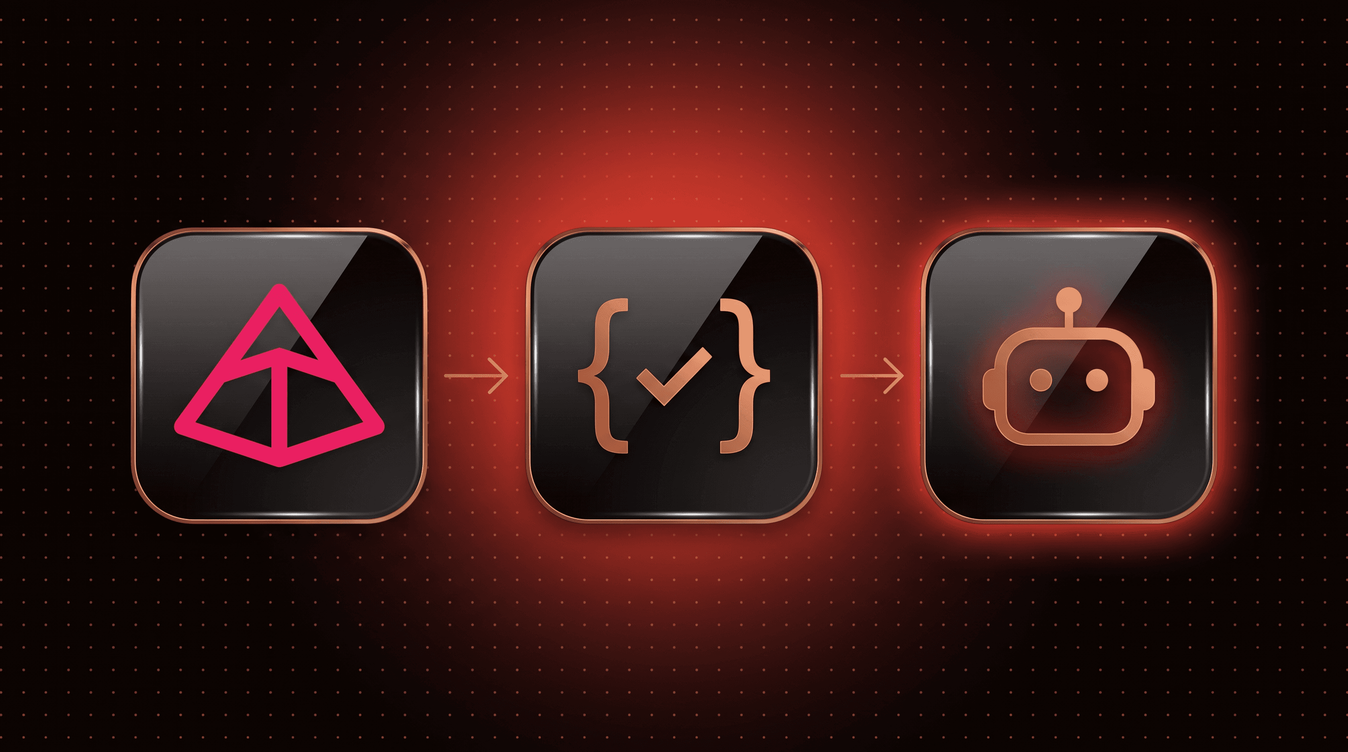Pydantic logo tile, a validated JSON schema tile and an AI agent tile joined by arrows for the Pydantic AI tutorial