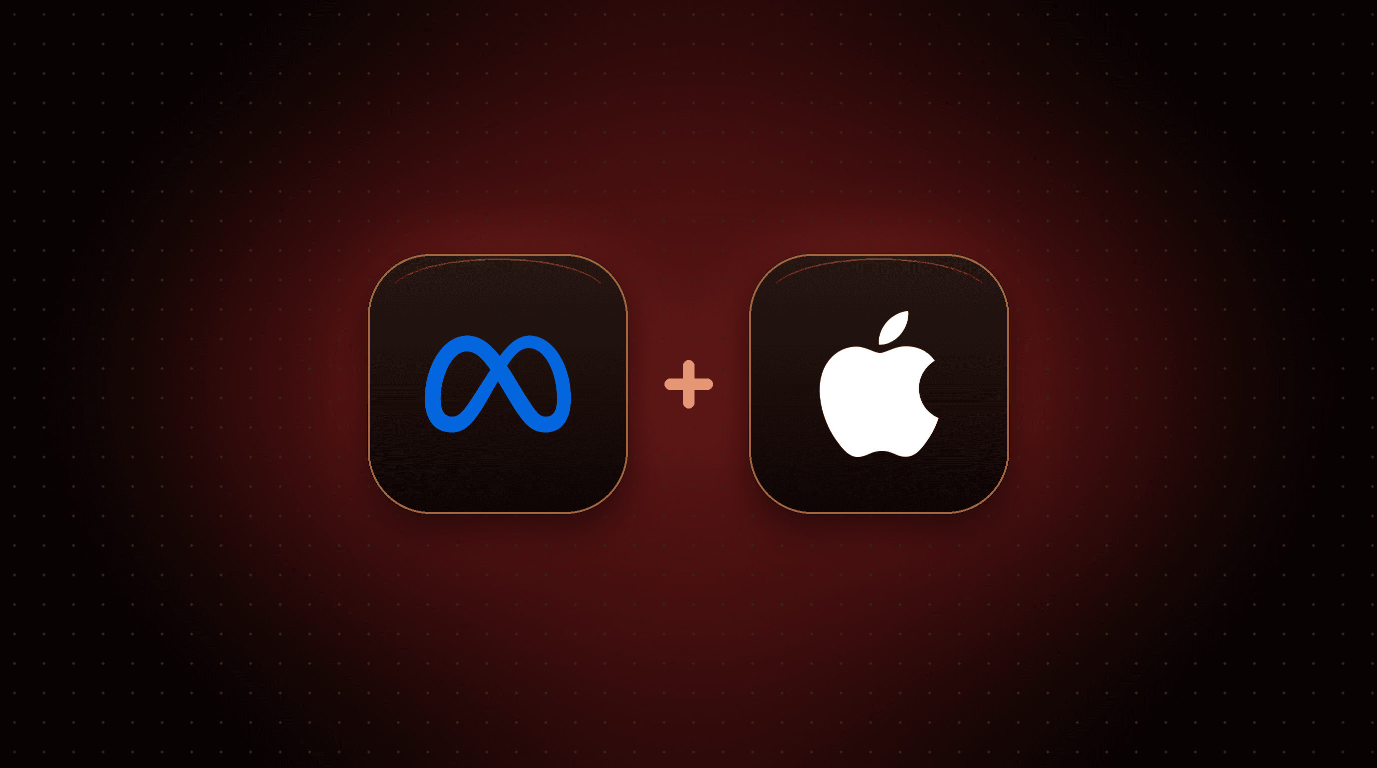 Meta and Apple logos on glass app tiles joined by a plus sign for the Muse Spark Open Mac Studio release