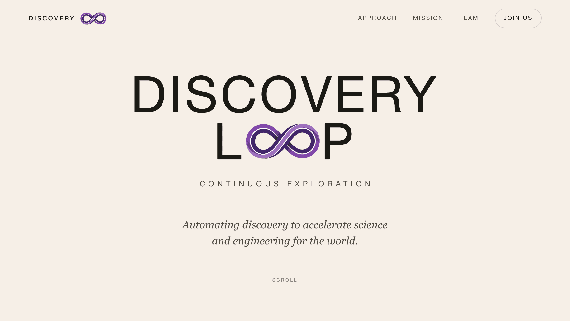 Discovery Loop homepage with the tagline Automating discovery to accelerate science and engineering for the world