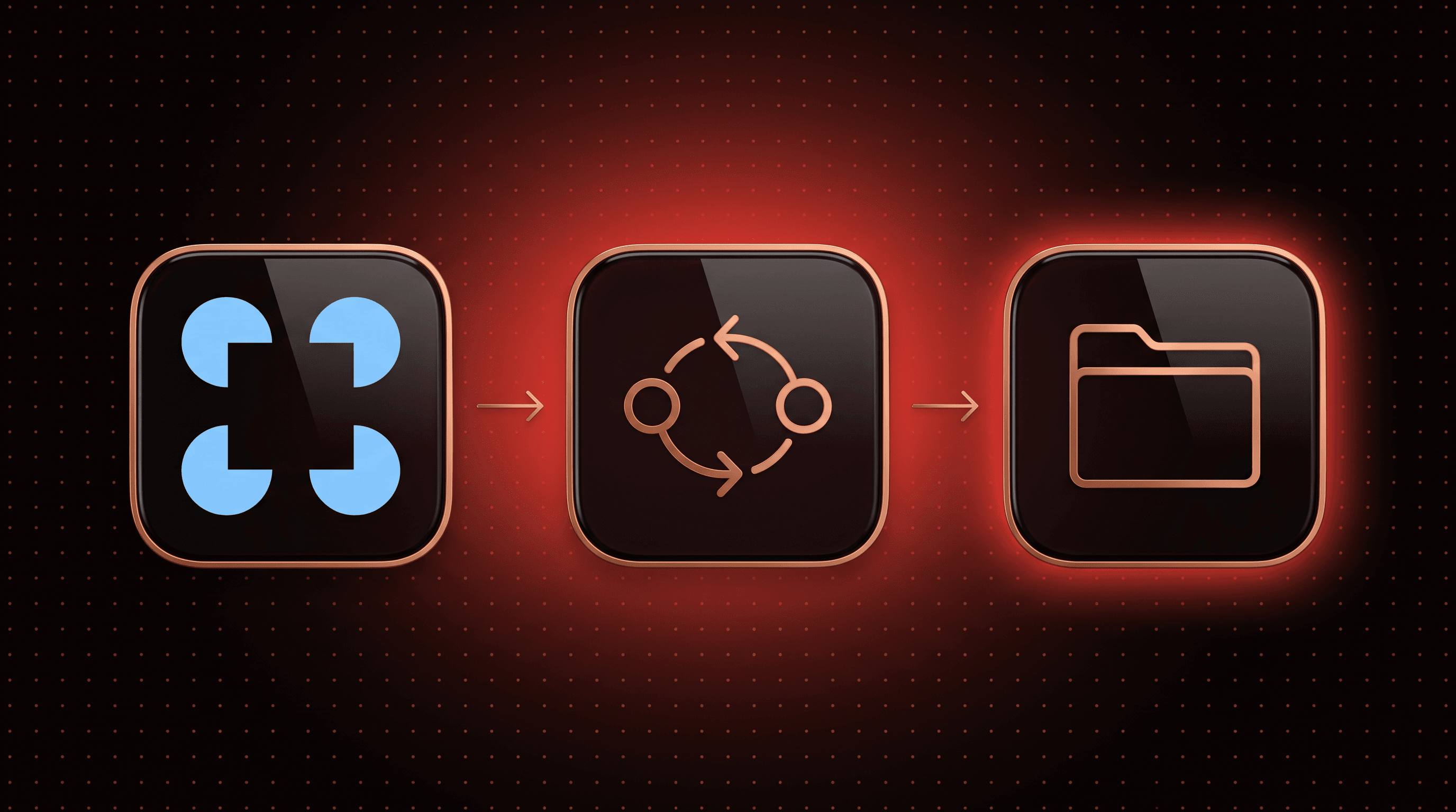 LangGraph logo tile followed by a loop tile and a folder tile joined by copper arrows, for LangGraph deep agents