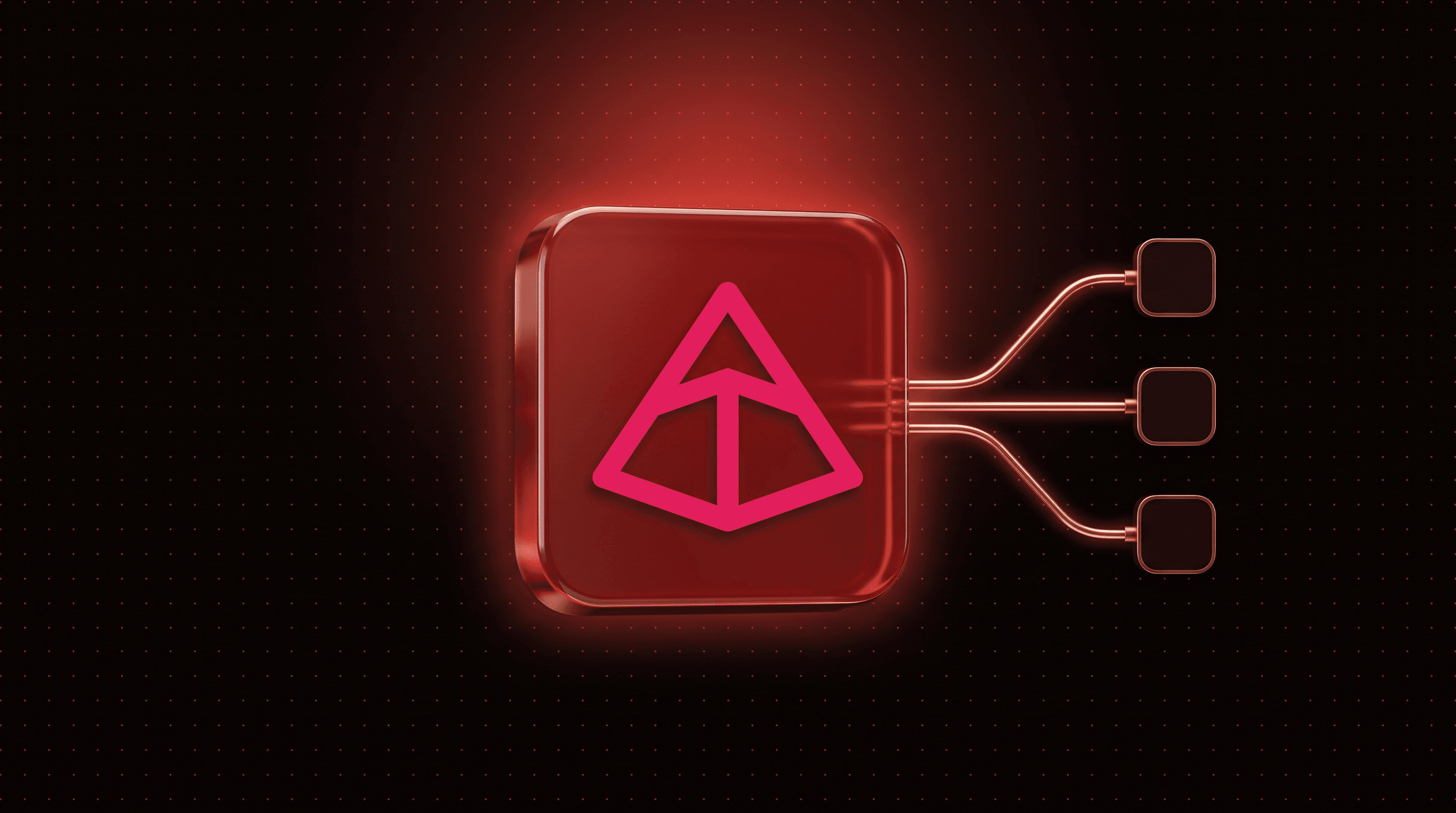 Pydantic AI output type illustration: the Pydantic logo on a tile with three copper output routes