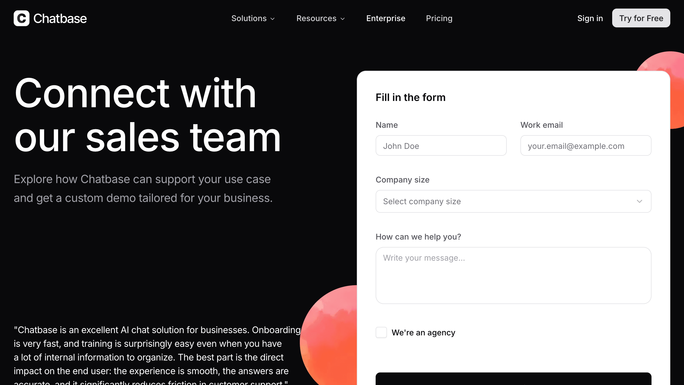Chatbase conversational AI platform showing a custom AI chatbot builder for business owners