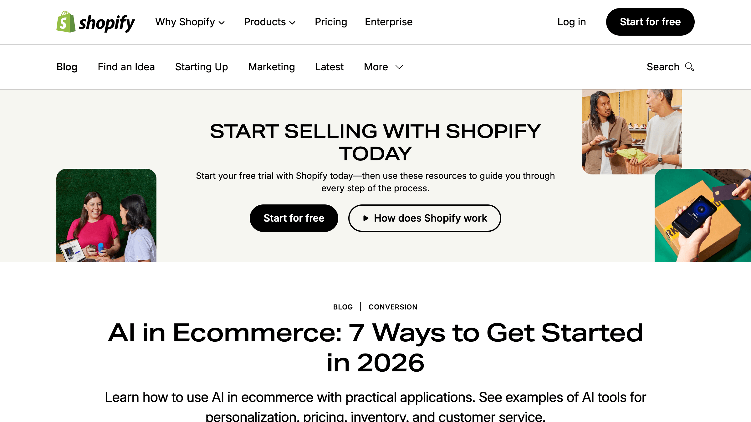 Shopify's AI ecommerce guide showing how online merchants are adopting AI tools in 2026