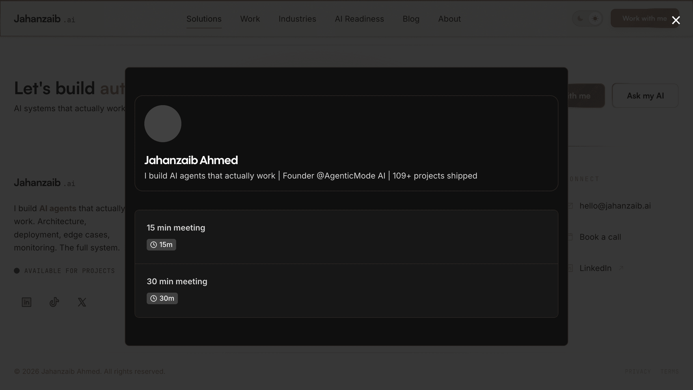 Jahanzaib Ahmed custom AI automation services solutions page showing implementation packages and workflow automation offerings