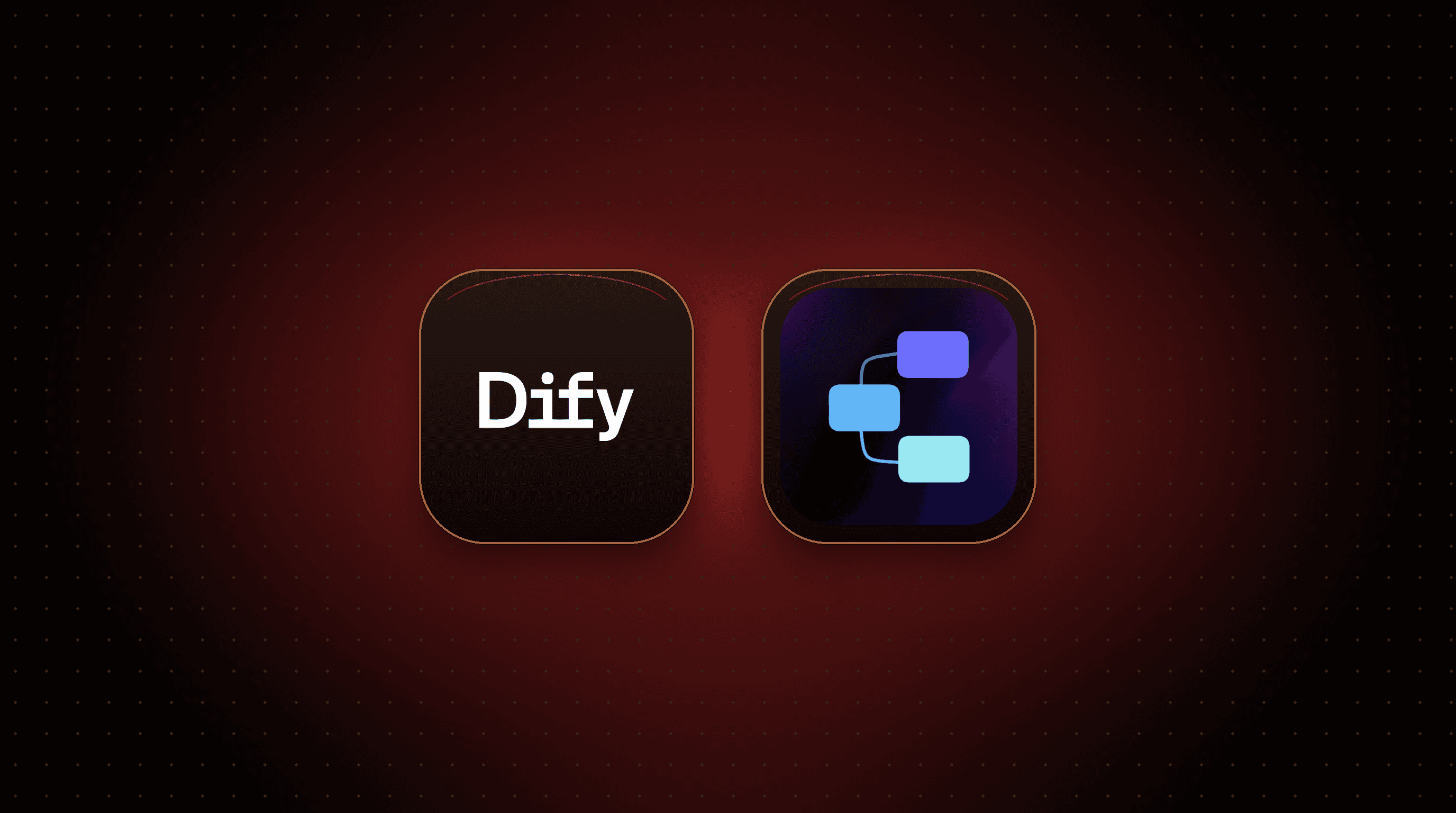 Dify and Flowise logo tiles side by side on a dark background with a red glow, for a Dify vs Flowise comparison