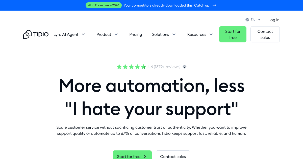 Tidio customer service automation platform showing AI chatbot interface for small businesses