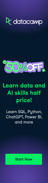 DataCamp. 50% off. Learn data and AI skills half price. Learn SQL, Python, ChatGPT, Power BI, and more. Start now.